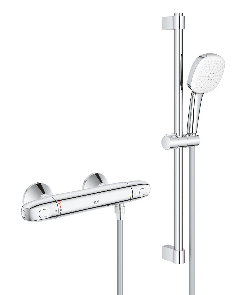 GROHTHERM 1000 + ENSEMBLE TEMPESTA 2 JETS - Ensemble de douche thermostatique mural