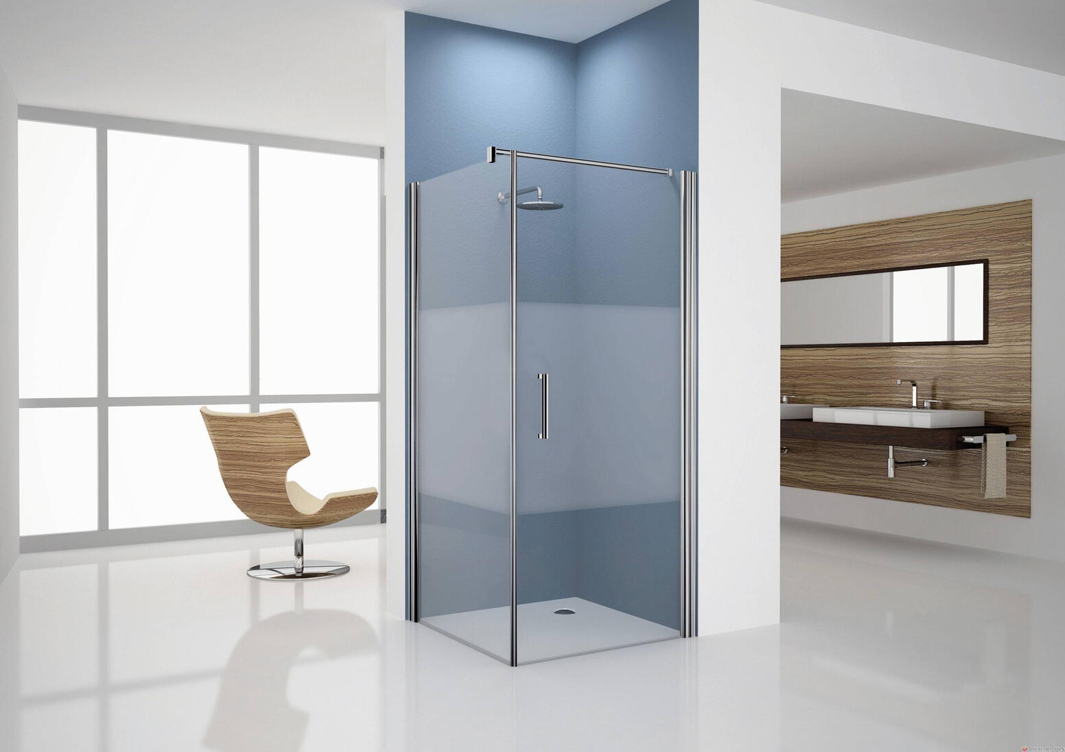 GIADA G+F - Accès d'angle à fermeture magnétique - Ensemble porte pivotante, paroi fixe et barre de renfort - Hauteur : 195 cm - Ep. du verre : 6 mm
