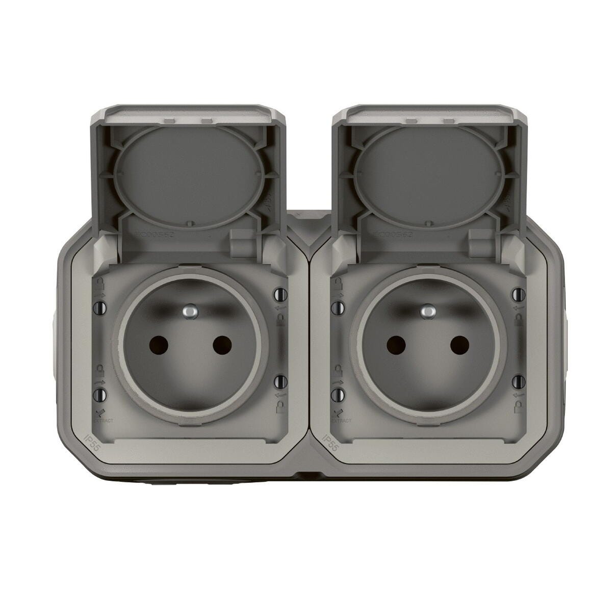PRISE DE COURANT 2P+T ETANCHE PLEXO 16A 250V IP55 - IK08 livrée complète pour fixation saillie