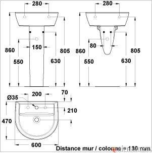 ULYSSE - Lavabo en porcelaine vitrifiée