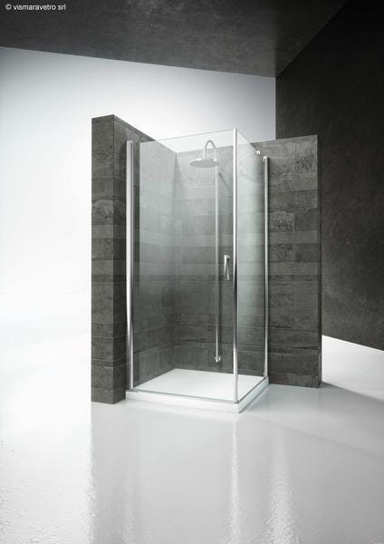 LINEA - Porte pivotante, ouverture à 180° avec paroi fixe d'angle - Hauteur 195 cm - Ep. du verre 6/8 mm