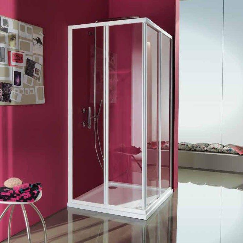 CIAO - Accès d'angle 4 panneaux (2 panneaux coulissants et 2 panneaux fixes) - Hauteur : 185 cm - Epaisseur du verre : 3 mm