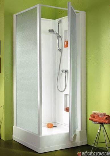 IZI BOX - Carré - Cabine d'angle avec portes pivotantes et profilés blanc