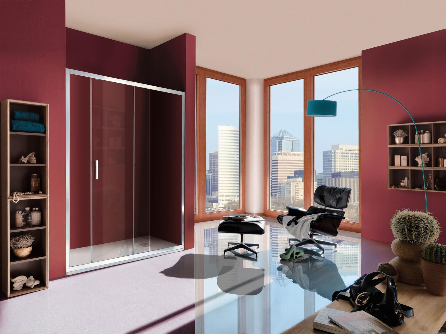 CEE ART - Paroi coulissante à 2 panneaux - Hauteur : 195 cm - Epaisseur du verre : 6 mm pour la porte coulissante et 6 mm pour la partie fixe