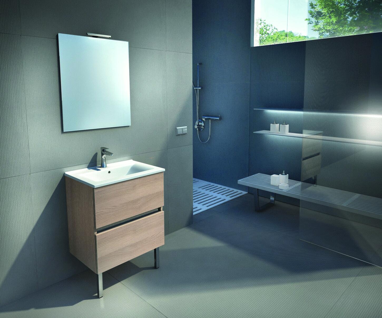 EXCLUSIVITES RICHARDSON PAR GBGROUP - Meuble tiroirs sous-vasque et miroir deco avec applique LED - Ensemble