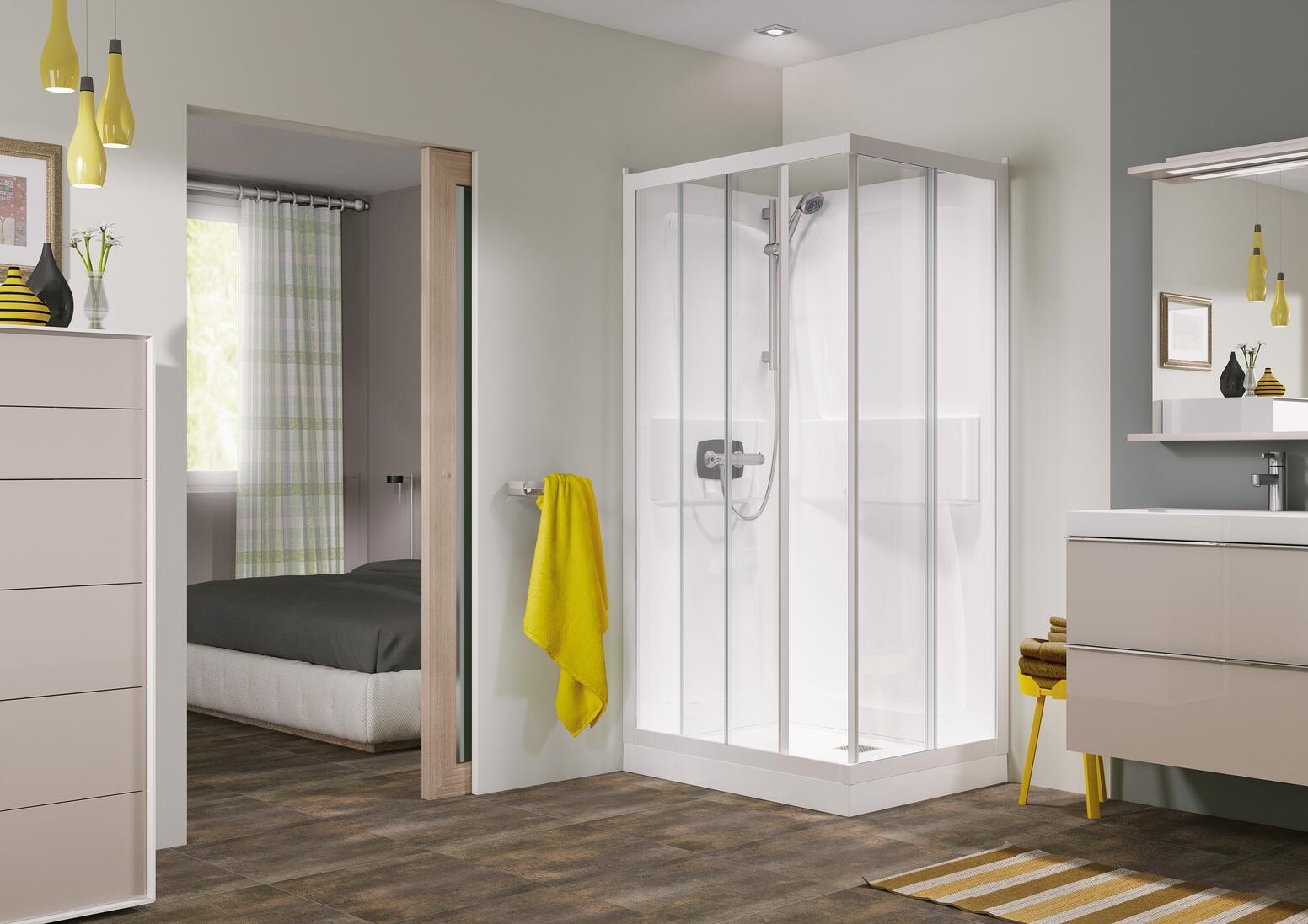 KINEPRIME C - Cabine d'angle rectangulaire avec 2 portes coulissantes déclipsables