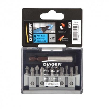 COFFRET VISSAGE TORSION EMBOUT   -12PCS U642D DIAGER FRANCE  [U642D]