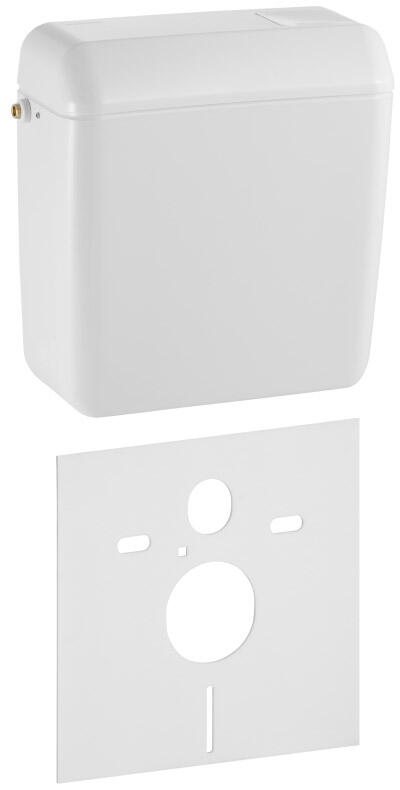 RESERVOIR DE CHASSE ATTENANT, SIMPLE TOUCHE INTERROMPABLE - alimentation latérale interchangeable, robinet flotteur compact 12 x 17