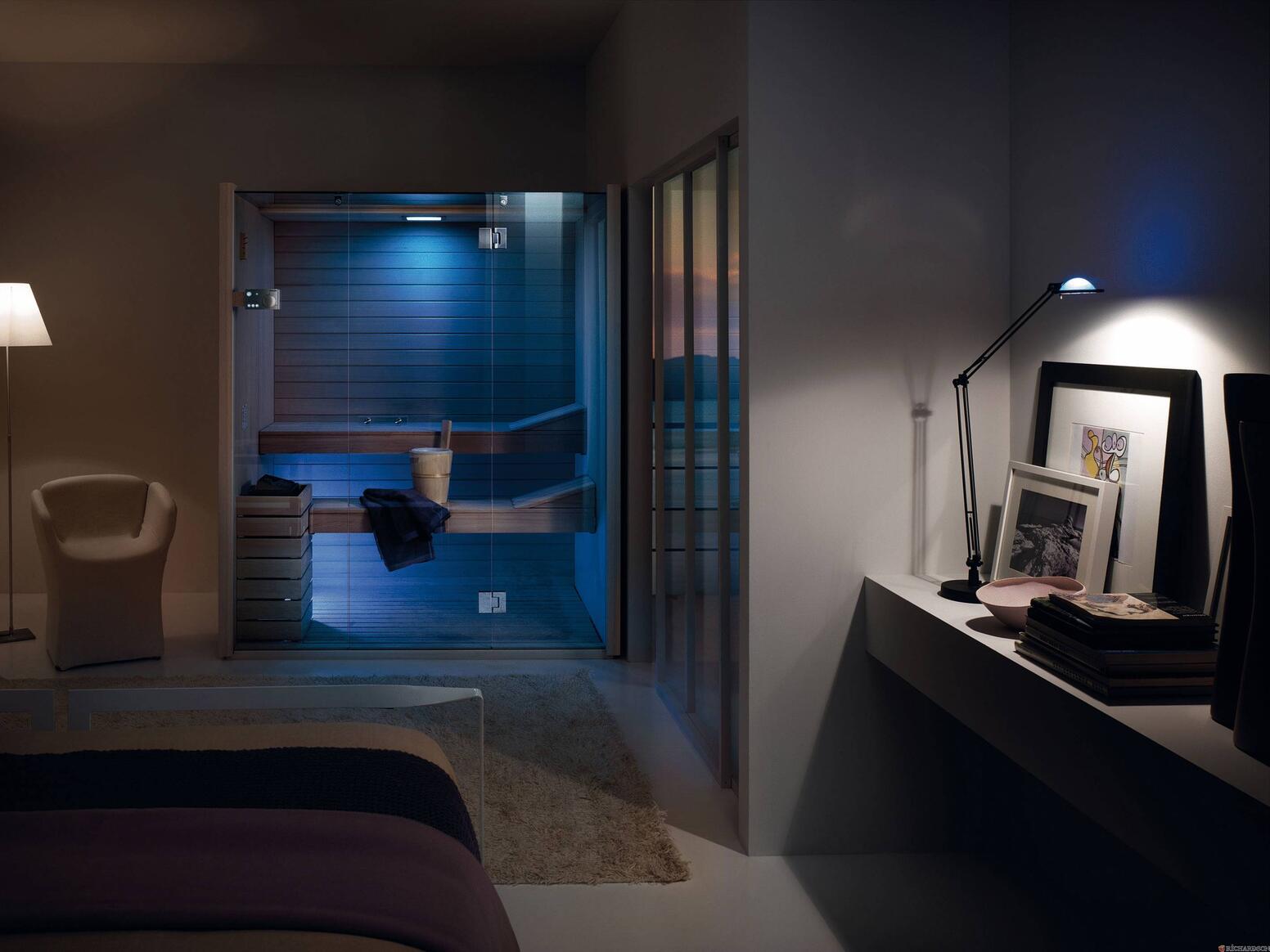 SKYLINE - Sauna Sky 45 Glass 3/4 personnes - Hauteur : 202 cm -  Ep. du verre : 8 mm