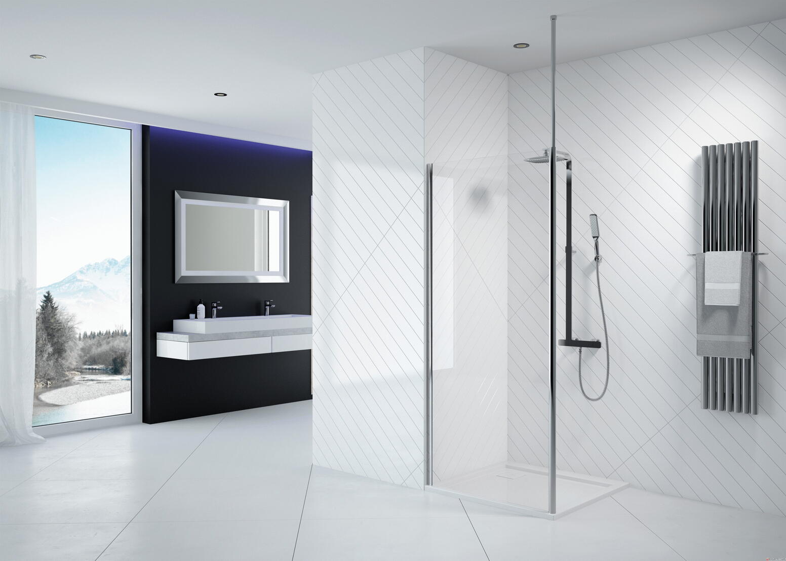 PAROI PREFACE - Paroi fixe douche ouverte avec stabilisation universelle