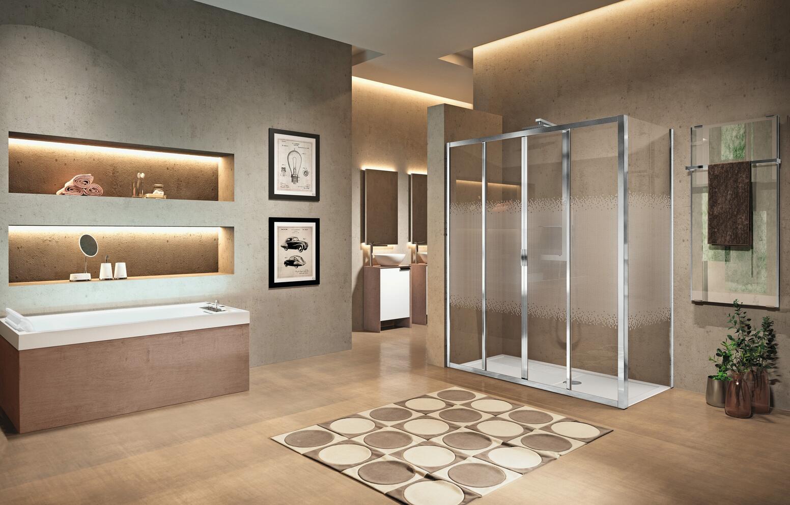 LUNES 2.0 2A - Paroi de douche, ouverture 2 portes coulissantes + 2 fixes en alignement
