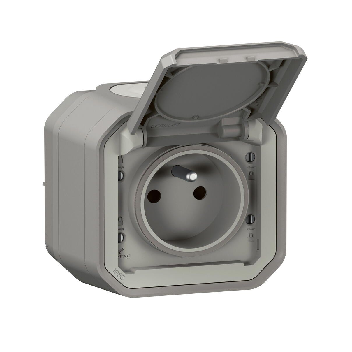 PRISE DE COURANT 2P+T ETANCHE PLEXO 16A 250V IP55 - IK08 livrée complète pour fixation saillie