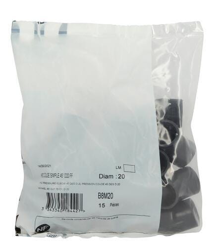 COUDE 45 FEMELLE D20 PVC U PRESSION    B8M20N