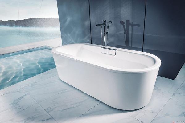 VOLUTE - Baignoire ovale en îlot en fonte émaillée