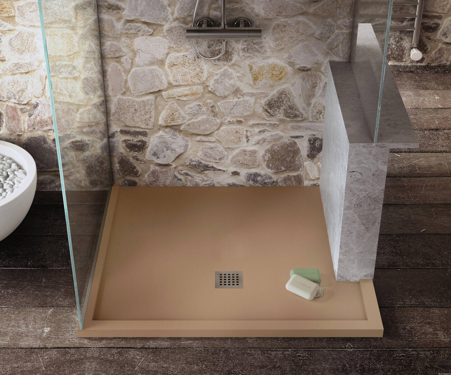 SILEX - Receveur carré extra-plat à poser ou à encastrer en Silexpol (matériau de synthèse à base de silice et de quartz)