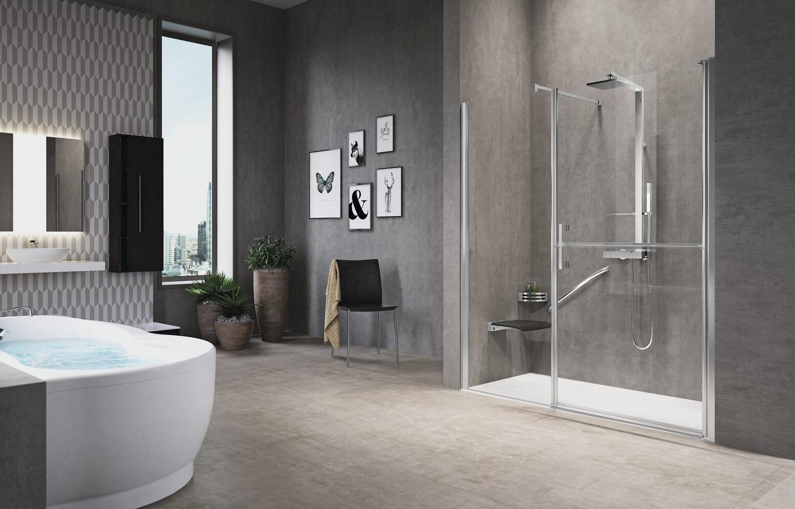 FREE G+F - Porte battante et paroi fixe en alignement - Hauteur : 195 cm - Ep. du verre : 6 mm
