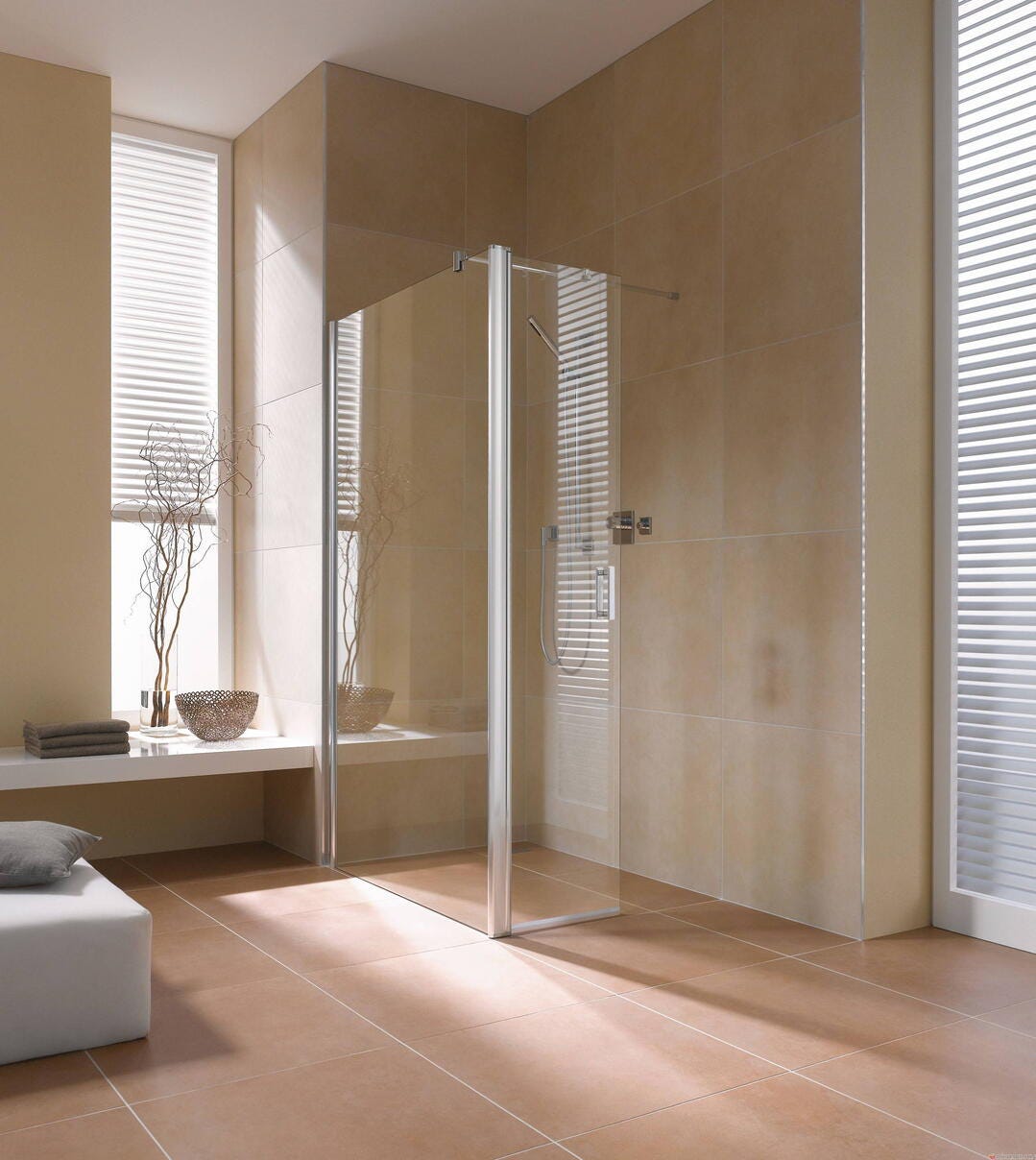 DIGA - Paroi fixe avec élément mobile pivotant à 90°, mécanisme de relevage à l'ouverture et fermeture magnétique - Hauteur : 200 cm - Ep. du verre : 6 mm