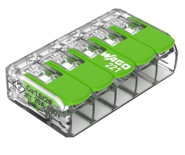 BORNE WAGO 221 GREEN RANGE 5X4MM2 LEV 221-425 WAGO  [221-425]