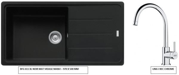 EVIER 1C. 611-XL+EGOUT. FRA NOIR MAT   175295 FRANKE FRANCE  [175295]