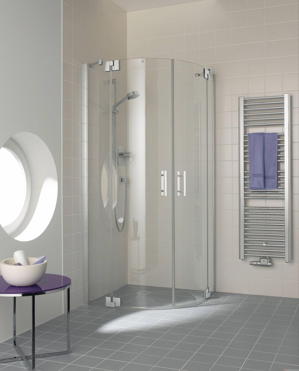 FILIA XP - Accès d'angle 1/4 rond pivotant avec élements fixes, mécanisme de relevage à l'ouverture, fermeture magnétique - Hauteur : 200 cm - Ep. du verre : 6 mm