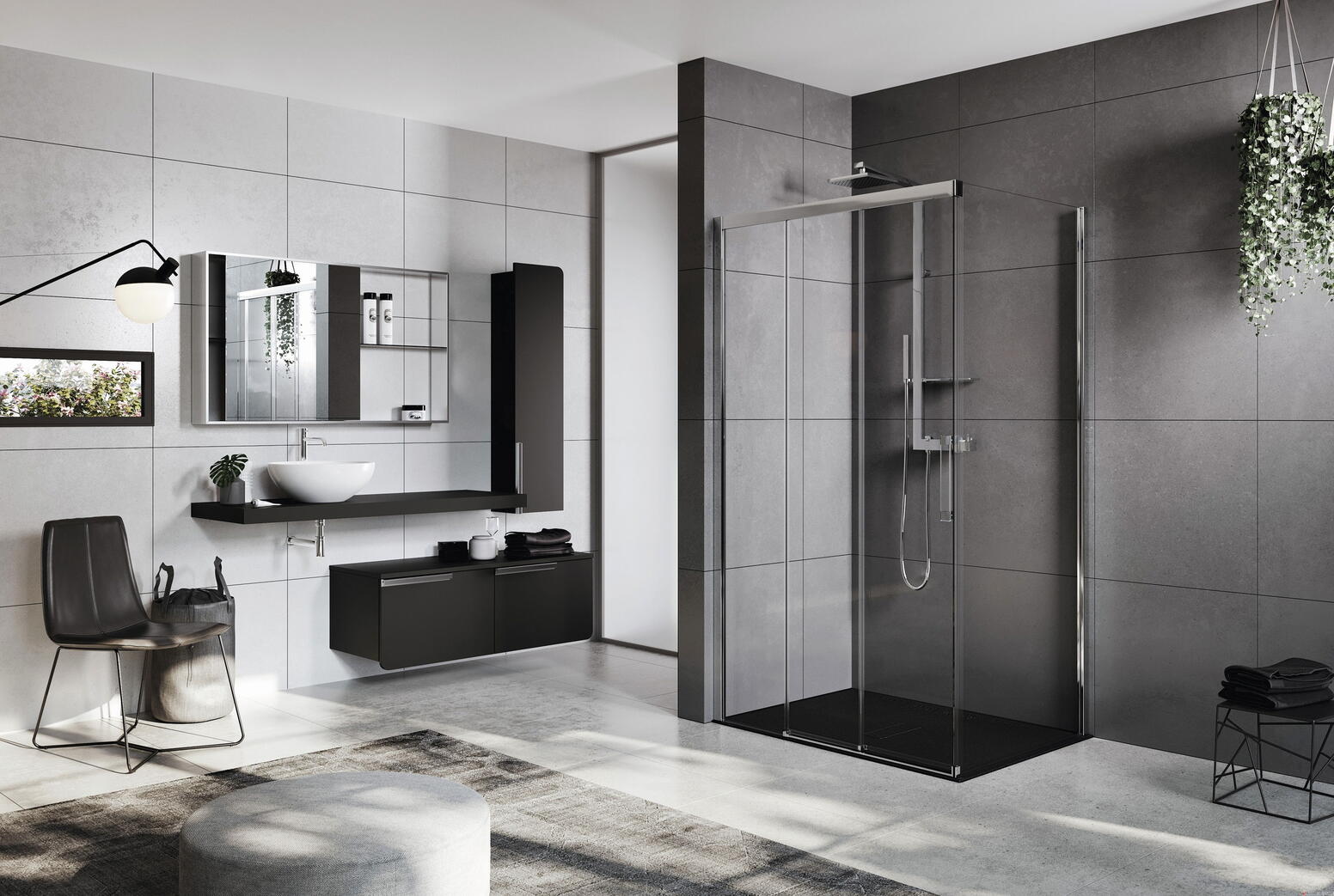 ROSE ROSSE 3PH+FH - Paroi douche sans seuil, 2 portes coulissantes + 1 fixe en alignement