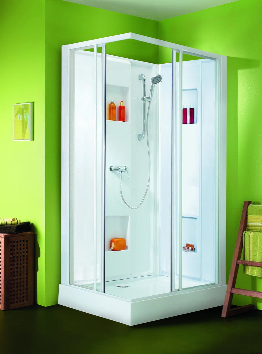 IZI BOX - Rectangle - Cabine d'angle avec portes coulissantes et profilés blanc