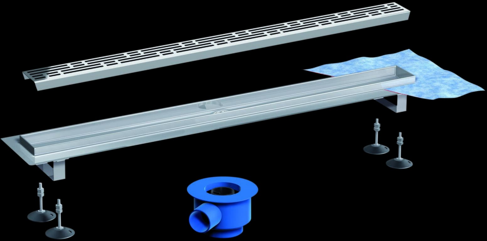 DRAINLINE - Rigole d'évacuation avec manchette d'étanchéité pour système d'évacuation de douche à l'italienne