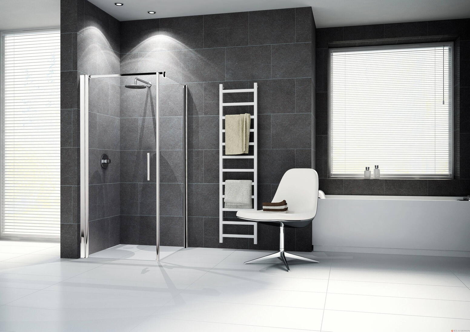 GIADA G+F - Accès d'angle à fermeture magnétique - Ensemble porte pivotante, paroi fixe et barre de renfort - Hauteur : 195 cm - Ep. du verre : 6 mm