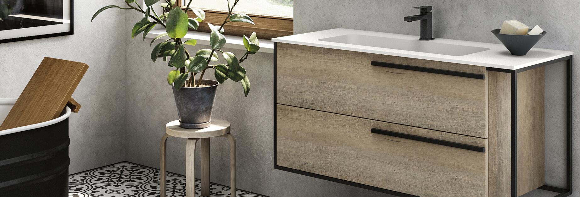 Meuble en bois dans la salle de bains