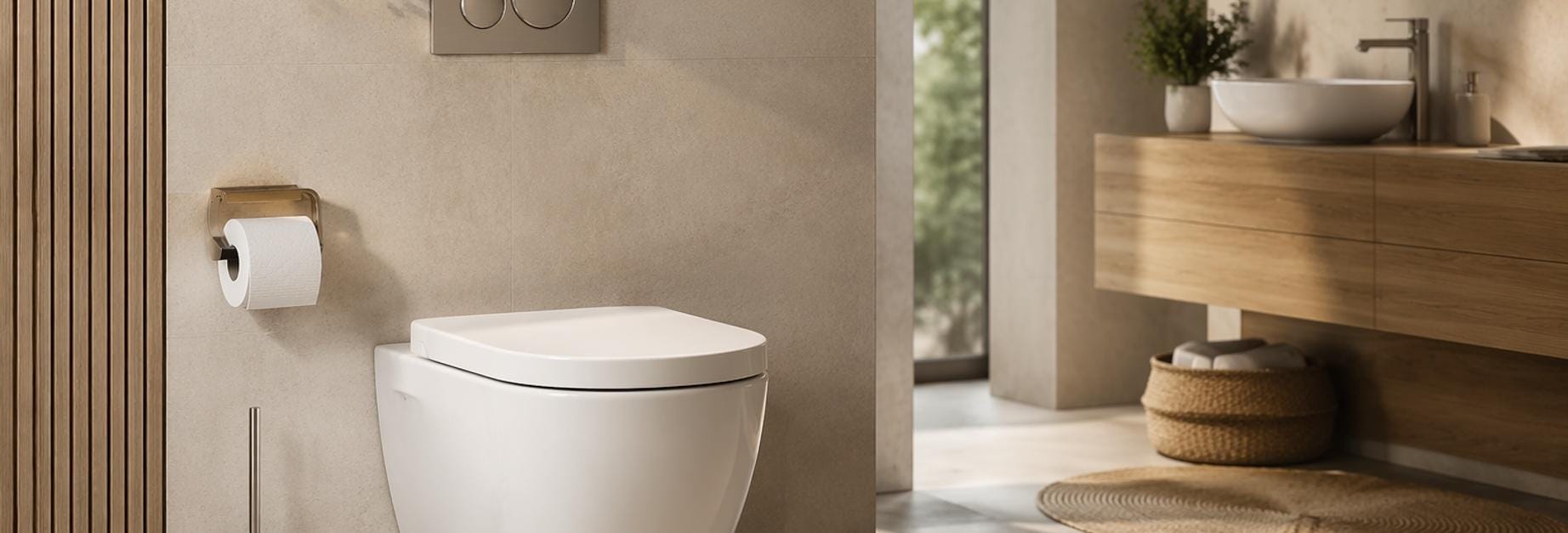 cuvette WC suspendue blanche dans salle de bain moderne