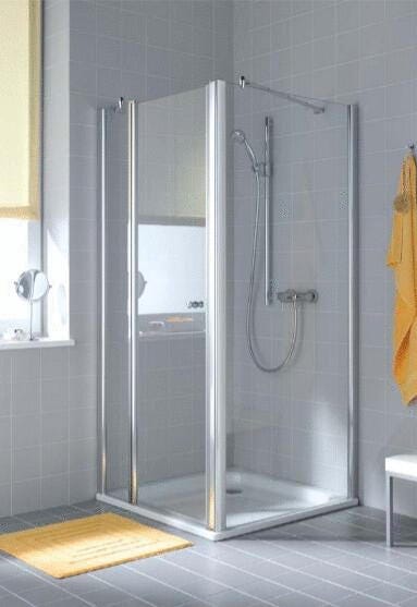 ATEA - Porte pivotante avec mécanisme de relevage à l'ouverture partiellement cadrée avec élément fixe - Hauteur : 185 cm - Ep. du verre : 6 mm