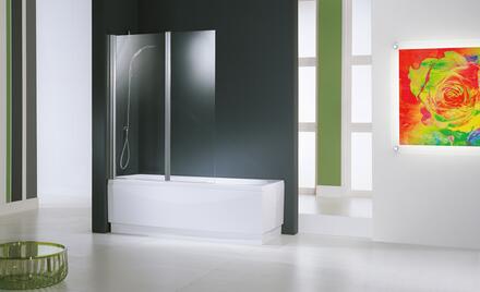 AURORA 2 - Pare-baignoire à 2 panneaux pivotants réversible : 1 fixe + 1 pivotant - Ep. du verre : 6 mm pour la partie fixe et 5 mm pour l'élément pivotant