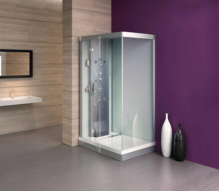 KINEDOUCHE 4000 - Cabine de douche rectangulaire à porte pivotante avec pompe à forte pression ( débit 20-24 L/min) pour un massage puissant - Ep. du verre : 6 mm