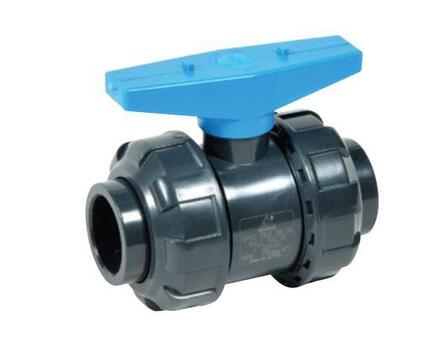 VANNE A SPHERE PVC-U - A COLLER - FF - Double union à coller avec support vissé