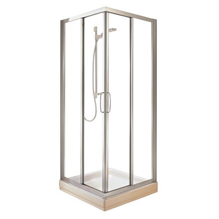 TIPICA - A - Accès d'angle composé de 2 portes coulissantes et de 2 parois fixes - Hauteur : 185 cm - Ep. du verre : 3 mm