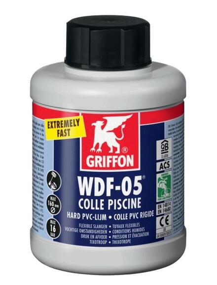 WDF-05® - Colle PVC rigide bleue thixotrope à prise très rapide - Spécial piscine et mise en eau rapide