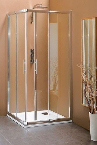 SMART A SANS SEUIL - Accès d'angle carré 2 portes coulissantes - Hauteur : 190 cm - Ep. du verre : porte coulissante : 6 mm, partie fixe : 4 mm