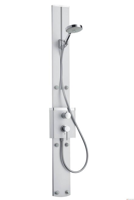 RAINDANCE DUSCHPANEEL - Colonne en aluminum 33 mm comprenant : flexible avec écrou tournant, curseur intégré dans le paneel, mitigeur thermostatique et robinet d'arrêt/inverseur