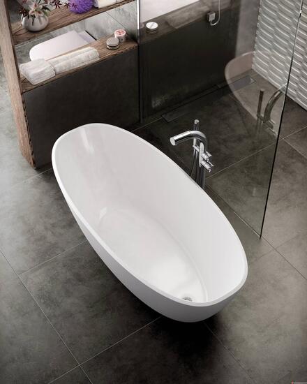 MOZZANO - Baignoire ovale en ilôt en Quarrycast® (matériau ultra résistant résultant d'un mélange de pierre volcanique et de résine)