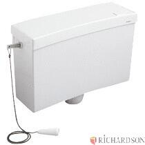 RESERVOIR - Réservoir haut livré complet avec mécanisme à chaînette et robinet flotteur montés. Fixation au mur par 2 vis