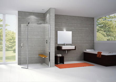 GO 2 - Paroi fixe angulaire 98 cm plus porte pivotante 37 cm - Hauteur : 195 cm - Epaisseur du verre : 6 mm