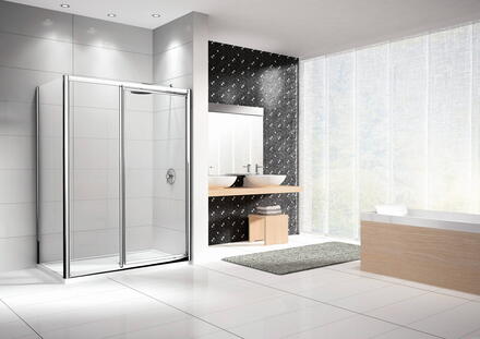 LUNES-G+F - Porte pivotante + paroi fixe en alignement - Hauteur 190 cm - Ep. du verre : 3 mm (porte) - Ep. du verre : 4 mm (paroi fixe)