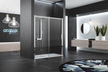 DIAMAMTI 2P - Porte à 2 panneaux dont 1 coulissant avec poignée métallique - Hauteur : 200 cm - Epaisseur du verre : 8 mm