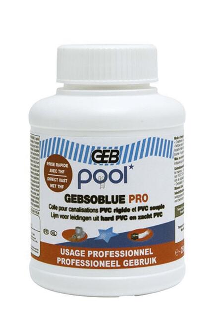 POOL'GEBSOBLUE PRO - Colle spéciale piscine pour canalisations PVC souple et rigide avec THF