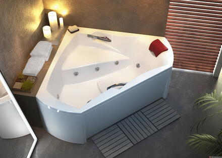 SANTE SILENCE - Baignoire d'angle Emotion en Biocryl, tête à droite