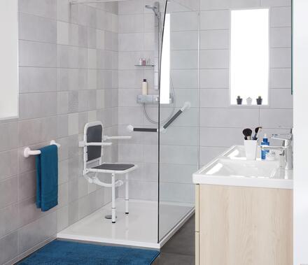 ERGONOMIC - Siège de douche réglable avec dossier et accoudoirs