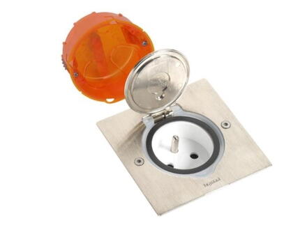 KIT PRISE DE SOL ET PLAN DE TRAVAIL INOX ETANCHE IP44 - Avec clapet de protection + boîte à encastrer