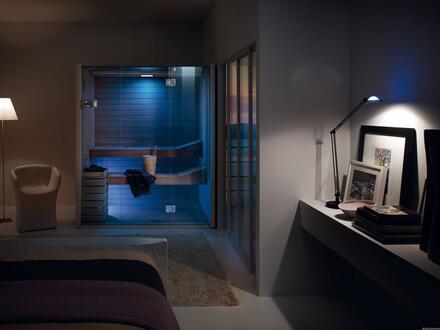 SKYLINE - Sauna Sky 45 Glass 3/4 personnes - Hauteur : 202 cm -  Ep. du verre : 8 mm