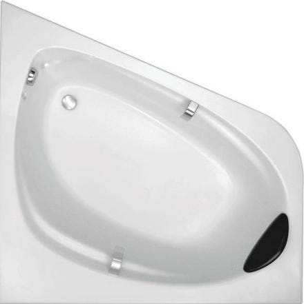 ODEON UP - Baignoire d'angle avec pieds réglables, coussin noir et poignées chromées