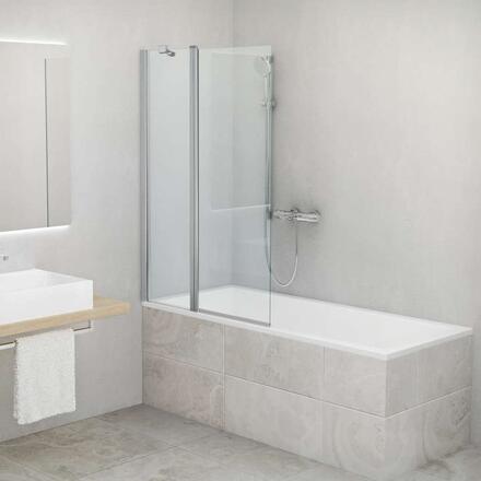 CARIBA - Paroi de baignoire Réversible 2 éléments (1 pivotant et 1 fixe) avec relevage à l'ouverture- Ep. verre 6 mm - Hauteur : 150 cm